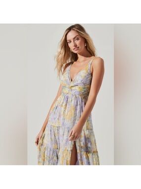 Astr the Label Floral Tiered Maxi Dress in Yellow and Purple